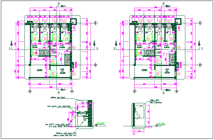 Office wash room plan detail view dwg file