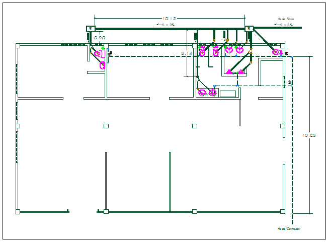 Office washroom sanitary and plumbing water pipeline detail dwg file