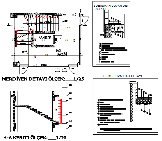 Office with mi-nary center constructive and sectional details dwg file