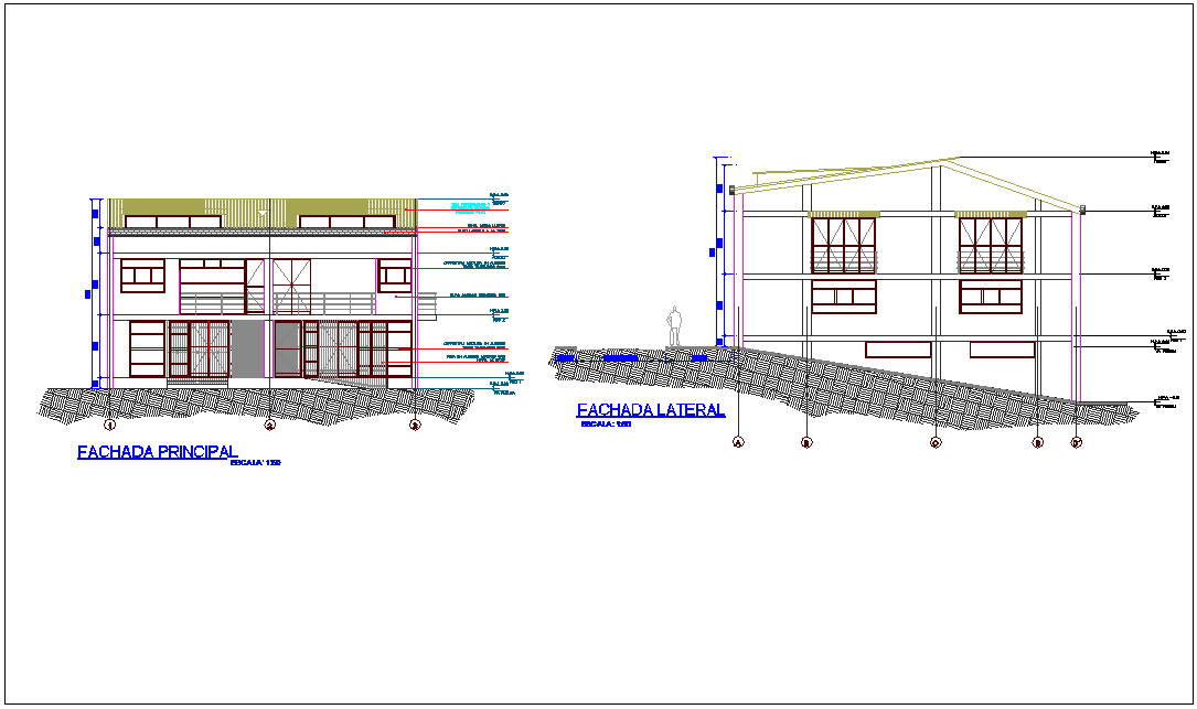 Office with multi family housing area different axis elevation dwg file