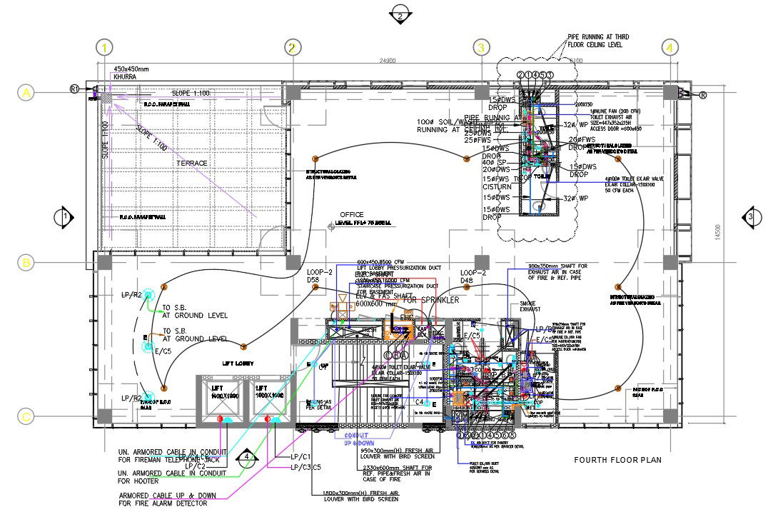 Office Building Electrical And Plumbing Layout Plan AutoCAD File