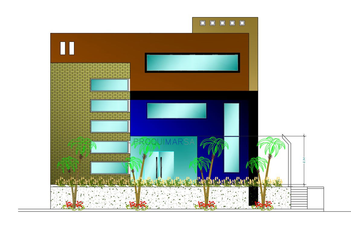 Office Building Front Elevation Design Download DWG File