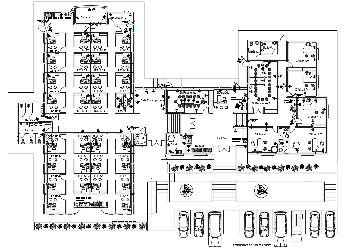 Office Building Ground Floor Plan With Furniture Layout AutoCAD Drawing DWG File
