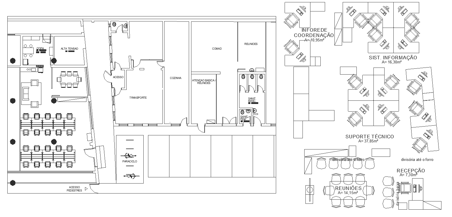 Office Building floor plan drawing with furniture CAD blocks,Download the file.