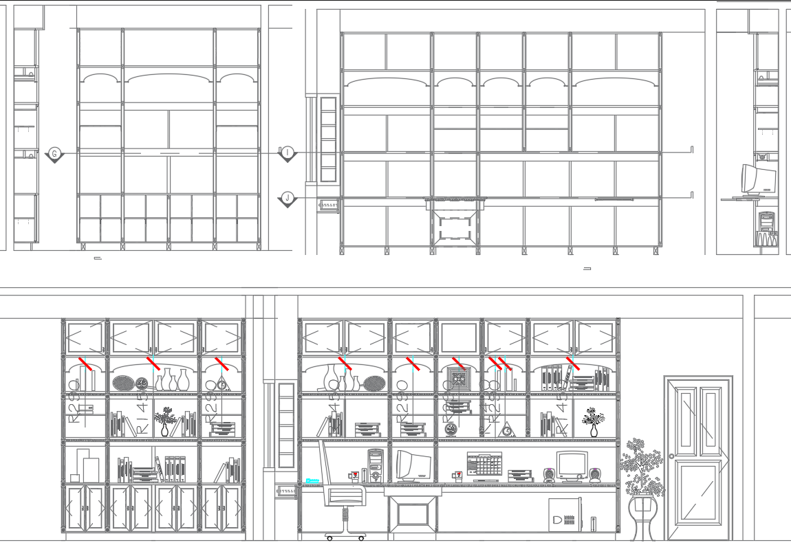 Interior Design Office Cabin Section DWG with Furniture Blocks