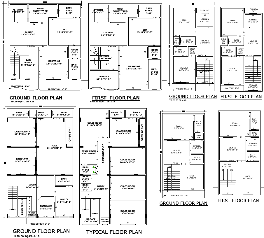 Office Classroom Lab and House Plan in DWG CAD Drawing