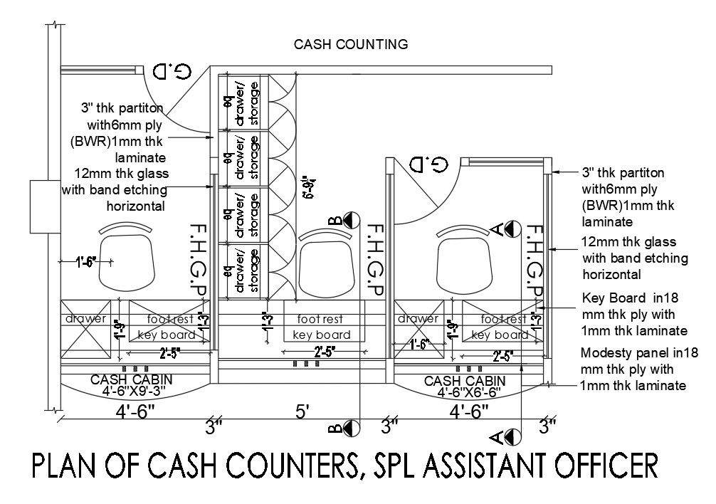 Office Counter Elevation Drawing Download DWG File