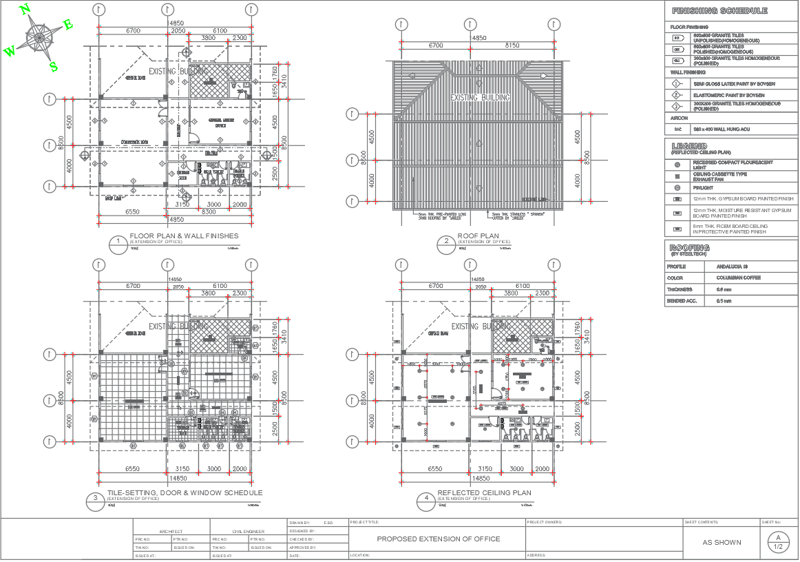 Office Floor Plan and Reflected Ceiling Plan Details in DWG File