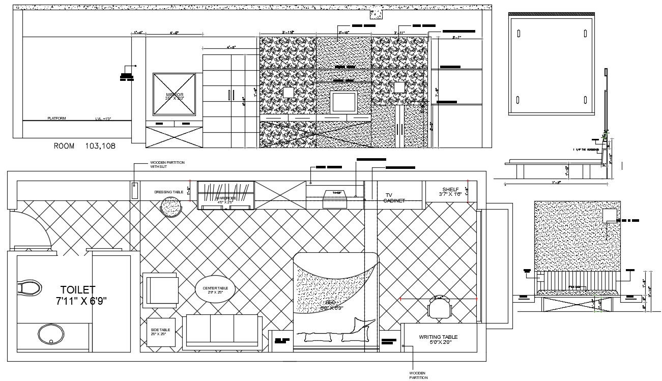 Office Guest room plan is given in this Autocad drawing file. Download now.