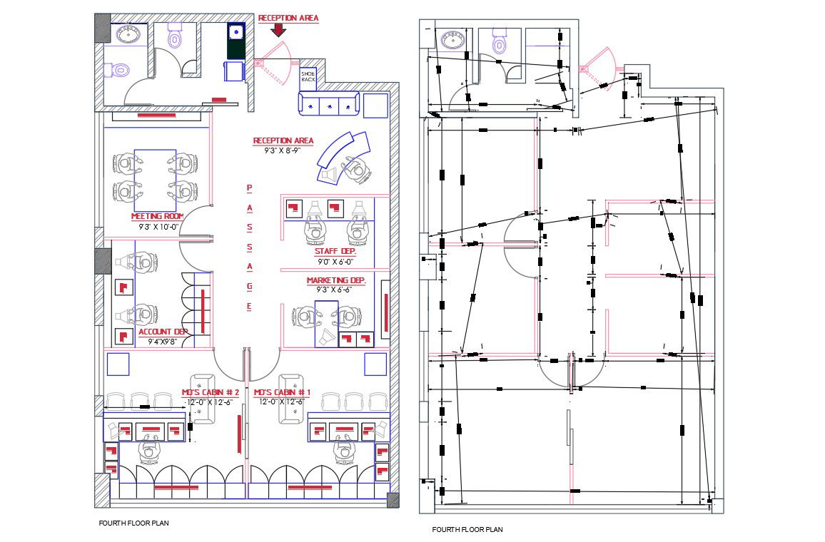 Office Interior Design With measurement Detail CAD Drawing