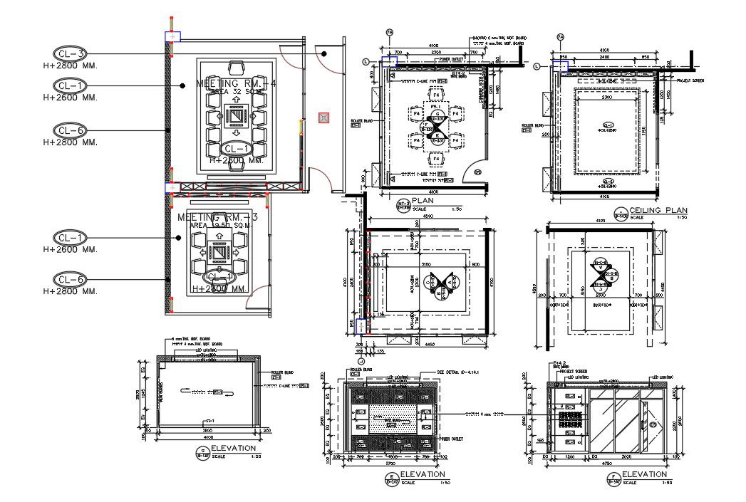 Office Meeting Room Plan And Elevation Drawing DWG File