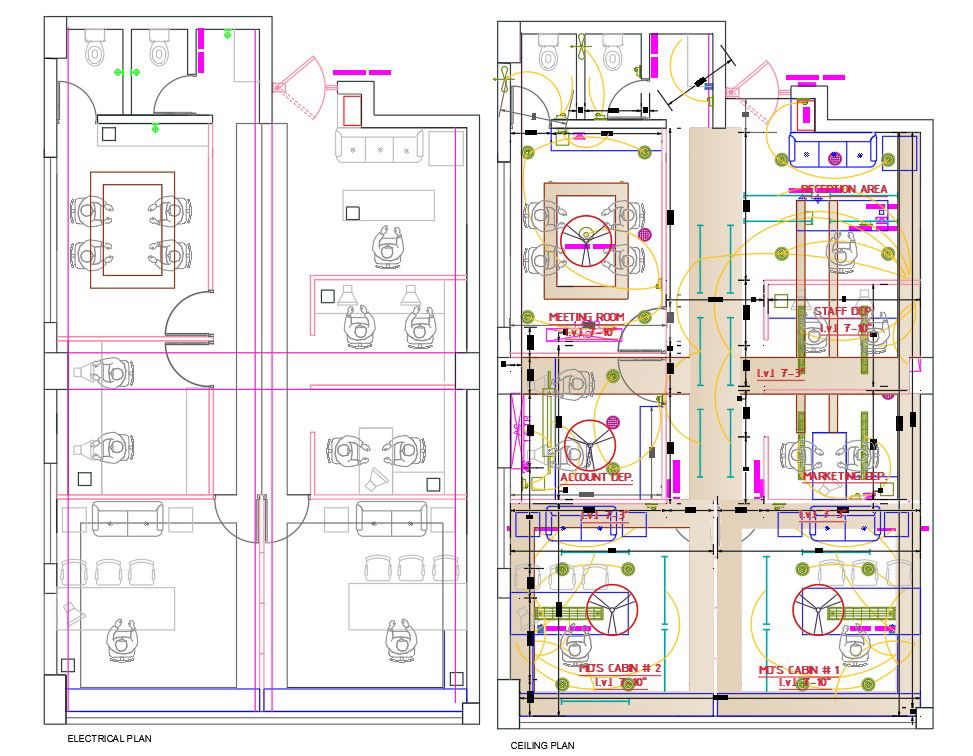 Office Plan And Electrical Ceiling Plan Design DWG File