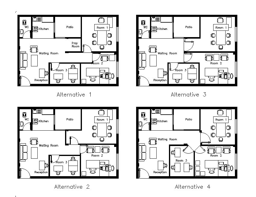Office Plan With 4 Different Option Available In AutoCAD Drawing DWG File