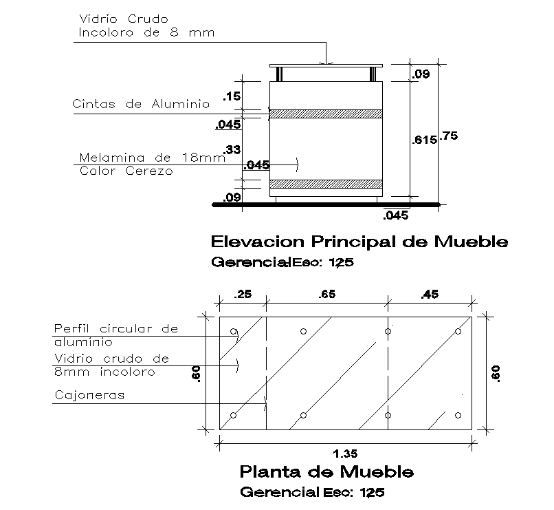 Office Table Top View and Side Elevation DWG CAD File