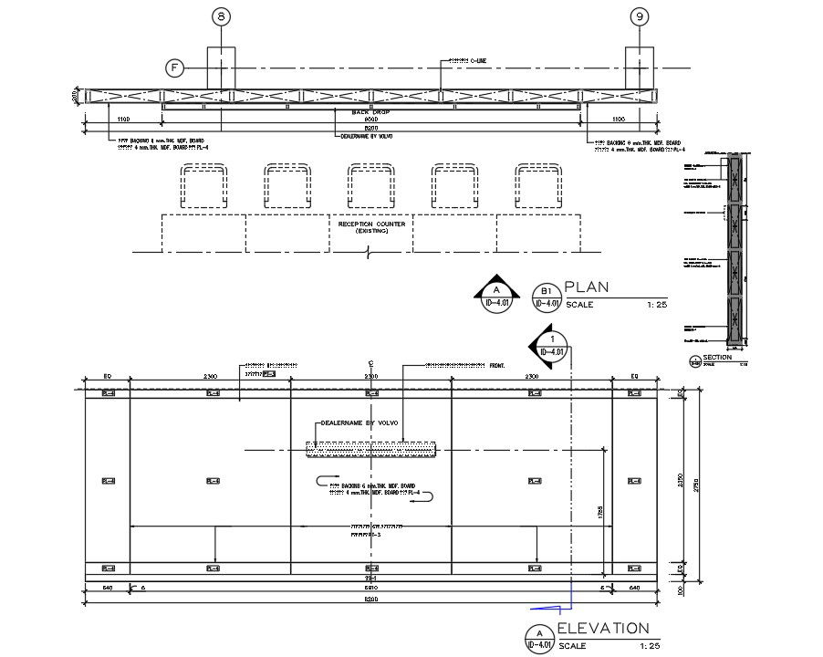 Office Waiting Area Plan And Elevation Design DWG File