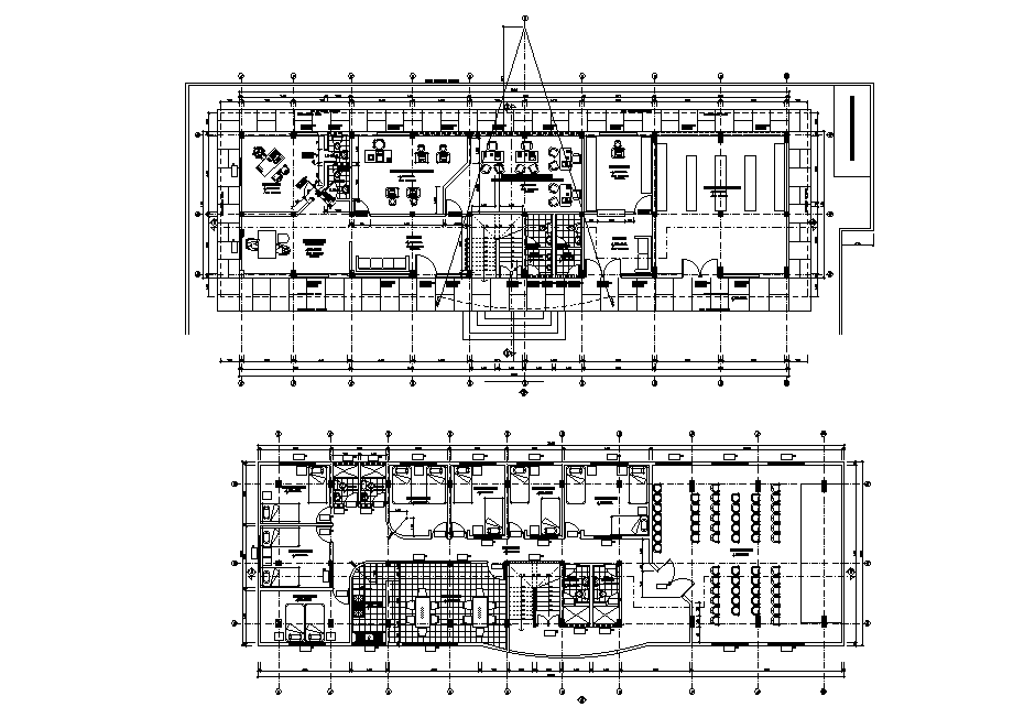 Office With Employee Bedrooms Floor Plan AutoCAD Drawing DWG File