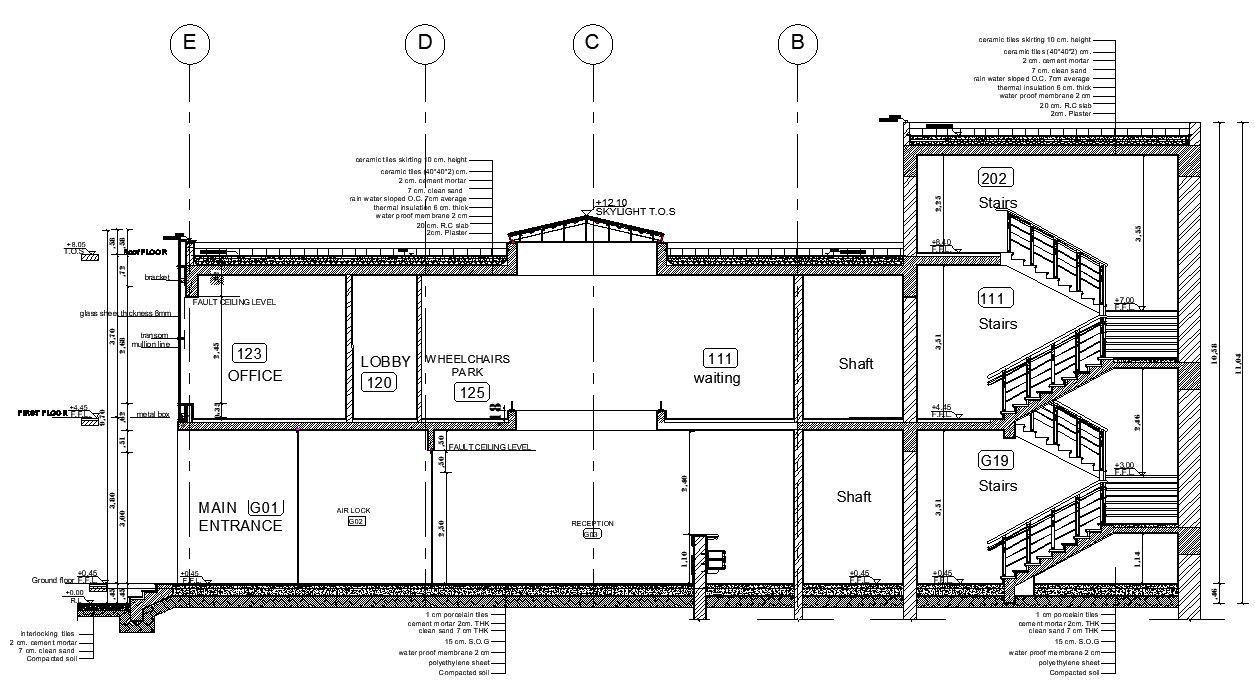 Office building with stairs detail section in AutoCAD, dwg file.