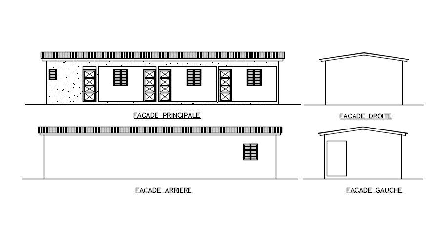 Office exterior elevation in AutoCAD, dwg file.