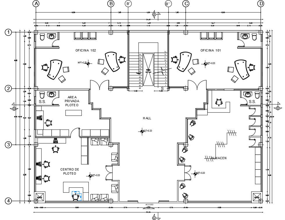 Office interior furniture floor plan DWG CAD drawing. Download now.