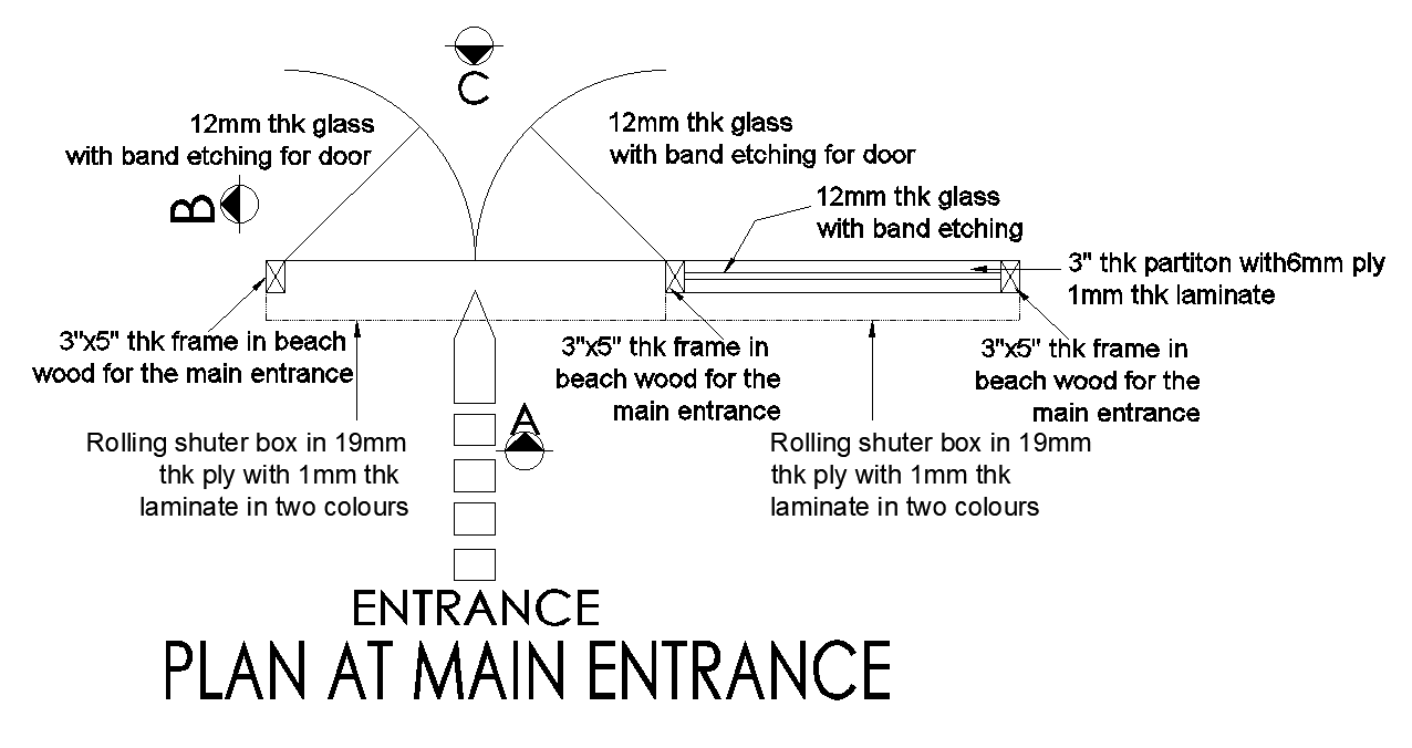 Office main entrance plan is given in this AutoCAD drawing model. Download now.