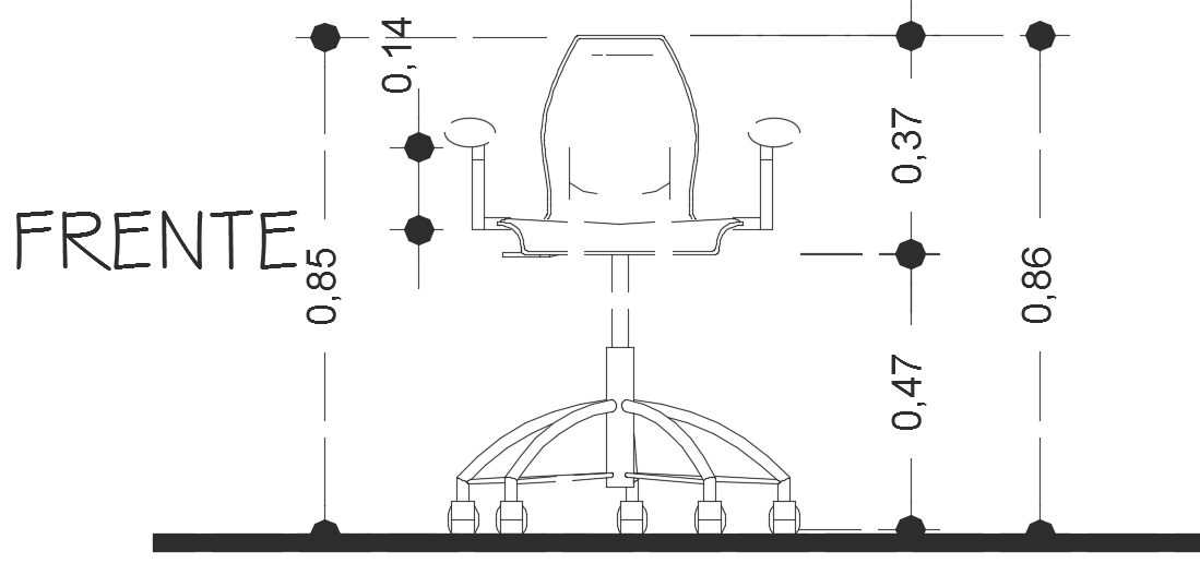 Detailed CAD Layout of Office Rolling Chair Front View