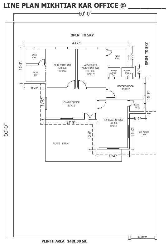 Offices design on plot size of 60ft X90ft detailed plan DWG atuCAD drawing
