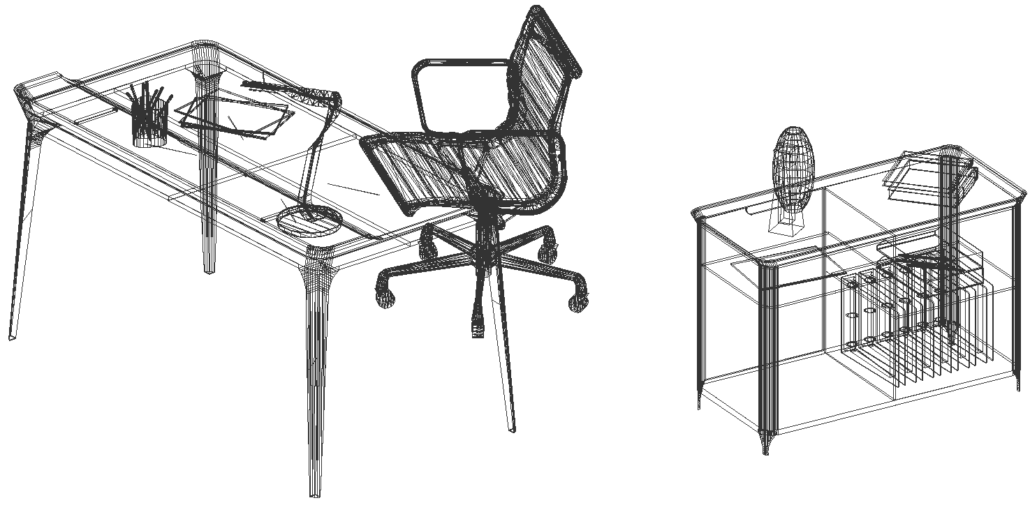 Office table, chair, and center table 3D DWG Autocad drawing