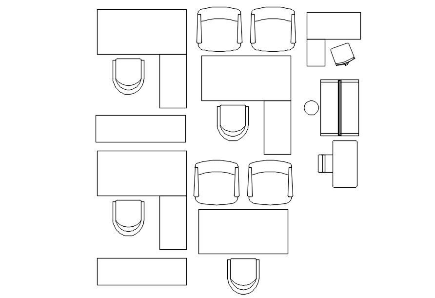 Office tables 2D blocks in AutoCAD drawing, dwg file, CAD file