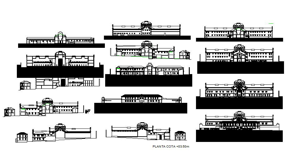 Old provincial prison Coruna all sided elevation and auto-cad details dwg file