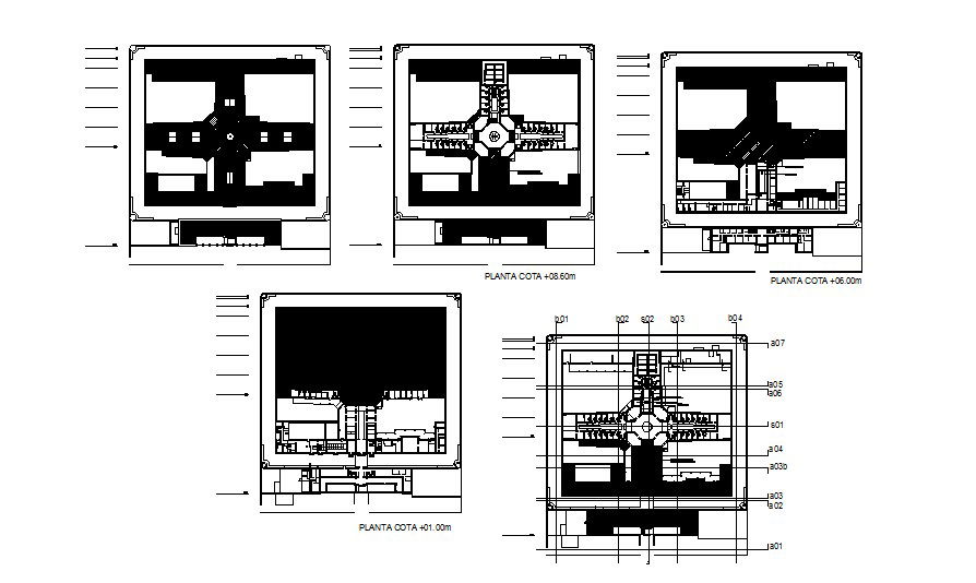 Old provincial prison Coruna building floors and cover plan details dwg file