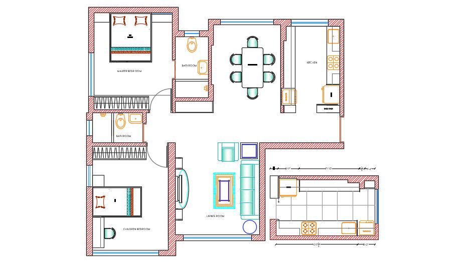One BHK Fully Furnished House Architecture Plan