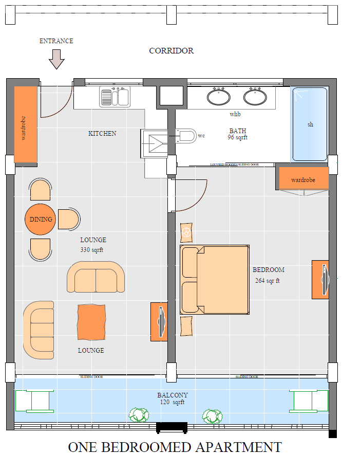 One Bedroom Apartment plan 