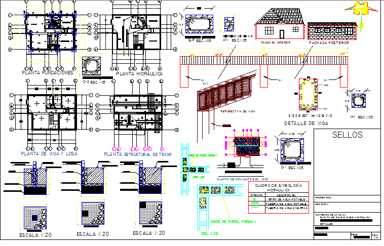 One family house constructive and layout plan details dwg file