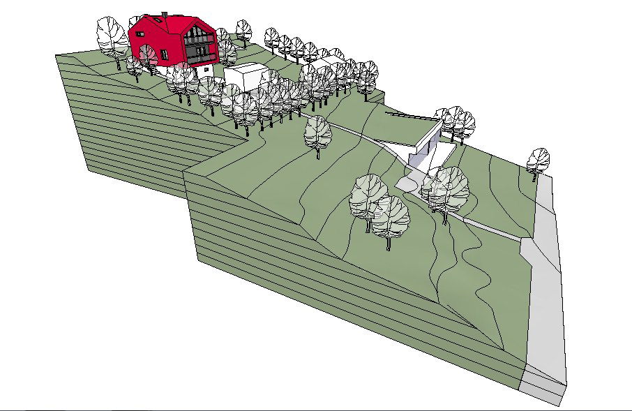 One family house on mountain 3d drawing details skp file