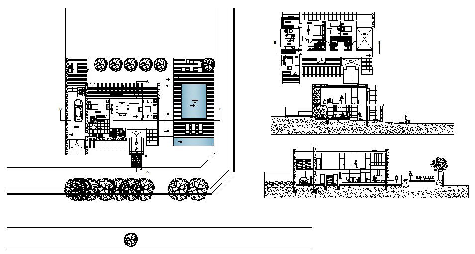 One family house section and plan cad drawing details dwg file