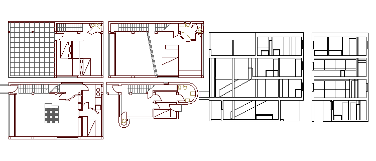 One family house sectional view and floor plan details dwg file