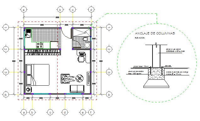 One family house structure details with column dwg file
