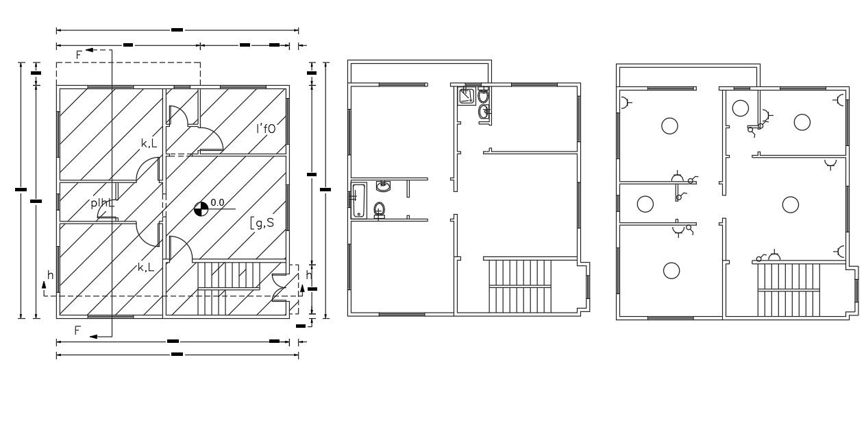 One family house structure plan and sanitary layout dwg file