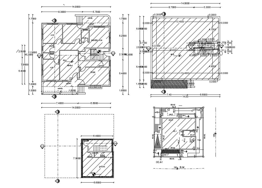 One family house working layout plan with dimensions dwg file