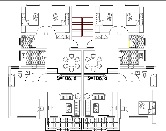 One family housing architecture layout plan dwg file