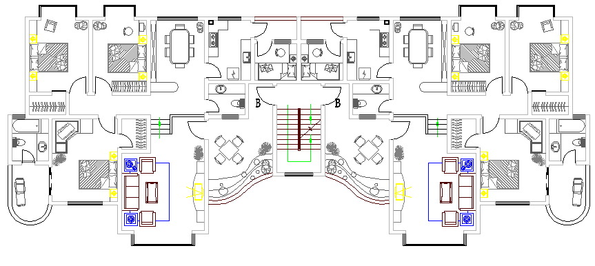 One family housing architecture layout plan dwg file