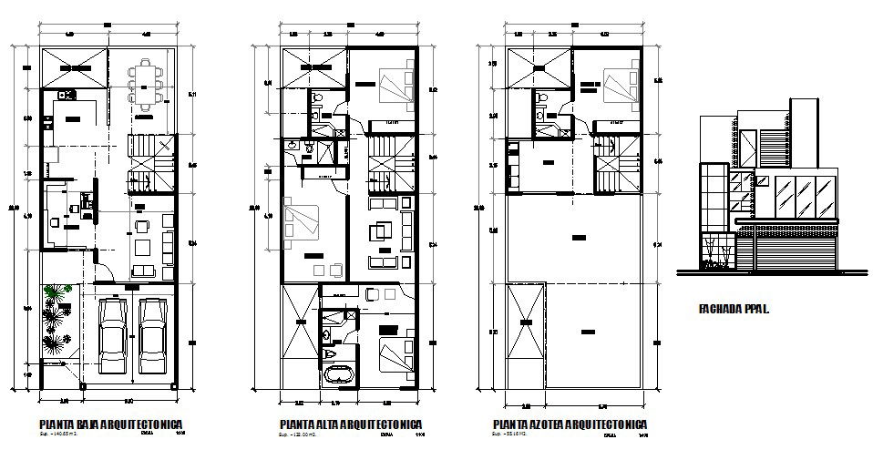 One family housing two story detailed architecture project dwg file