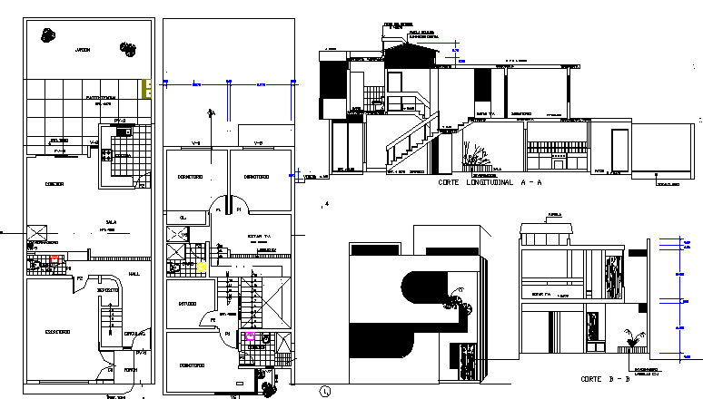 One family two story house with interior auto-cad details dwg file