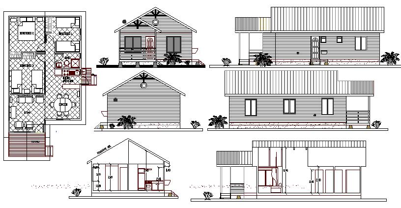 One level single family house architecture project dwg file