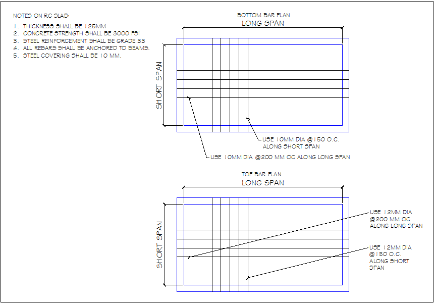 One-Way Slab Structure Detail DWG File with Reinforcement Layout