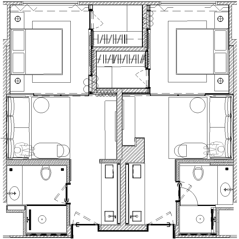 One BHK Twin House Detailed Layout Plan in DWG Drawing