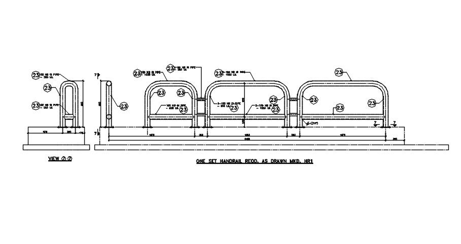 One set handrail read presented in this AutoCAD drawing file.Download this 2d AutoCAD drawing file.