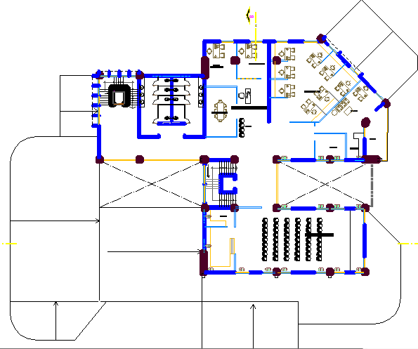 Open space office layout view dwg file