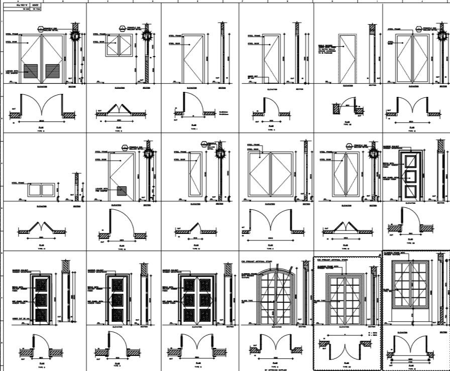 Openings or door types and detail drawing.
