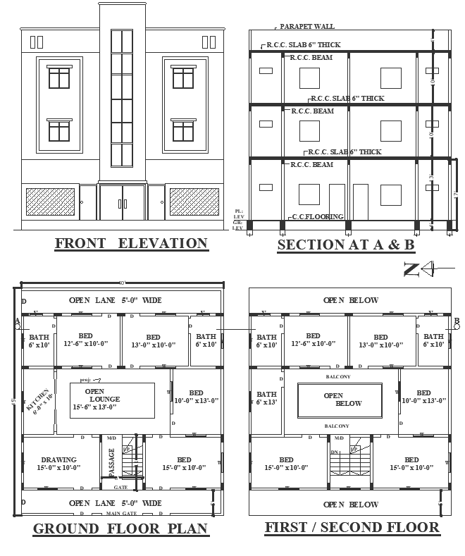 Open lounge design with elevation section design detailed dwg autocad drawing.